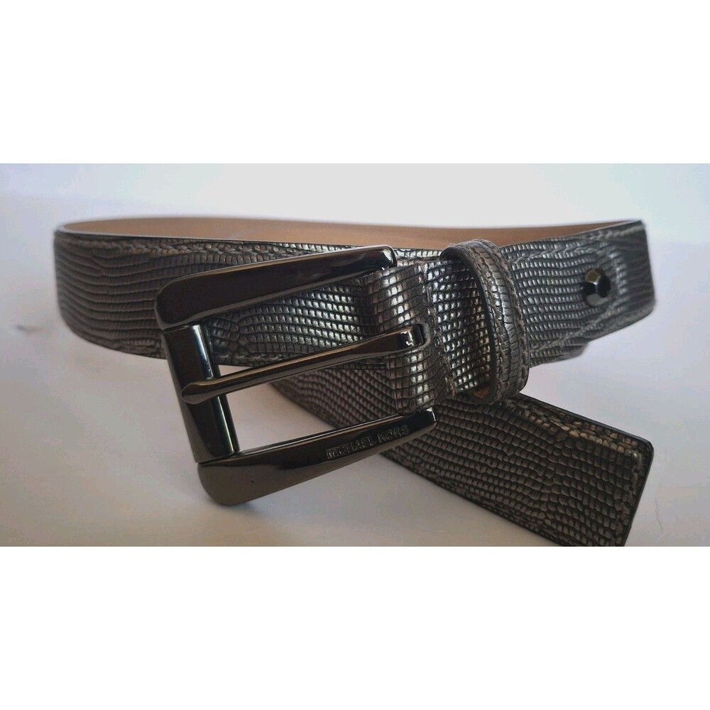 Michael Kors Leather Belt Large Silver Textured  Statement Belt Classic Designer - Picture 3 of 9